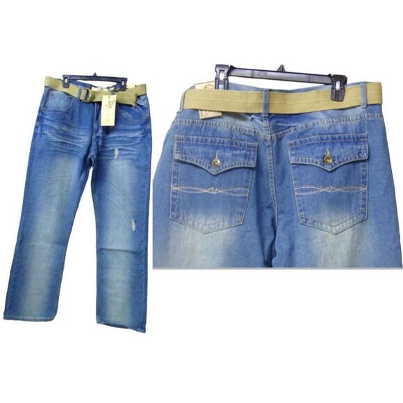 Agile Men’s Style AP23576 Straight Leg Belted Jeans, 33” inseam - Picture 1 of 13